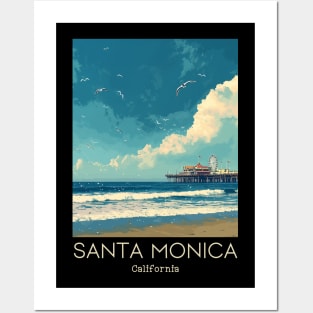 A Vintage Travel Illustration of Santa Monica - California - US Posters and Art